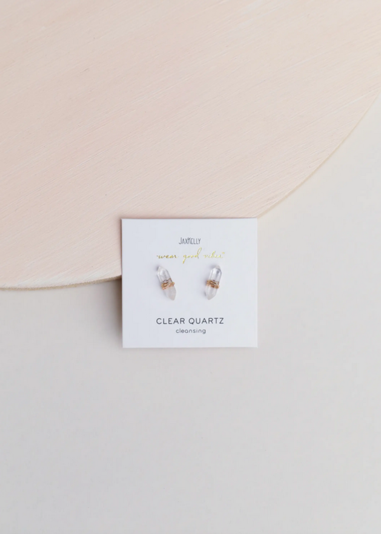 JaxKelly Clear Quartz Mineral Point Earrings