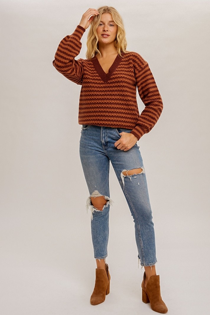 Hem & Thread Striped V-Neck Sweater