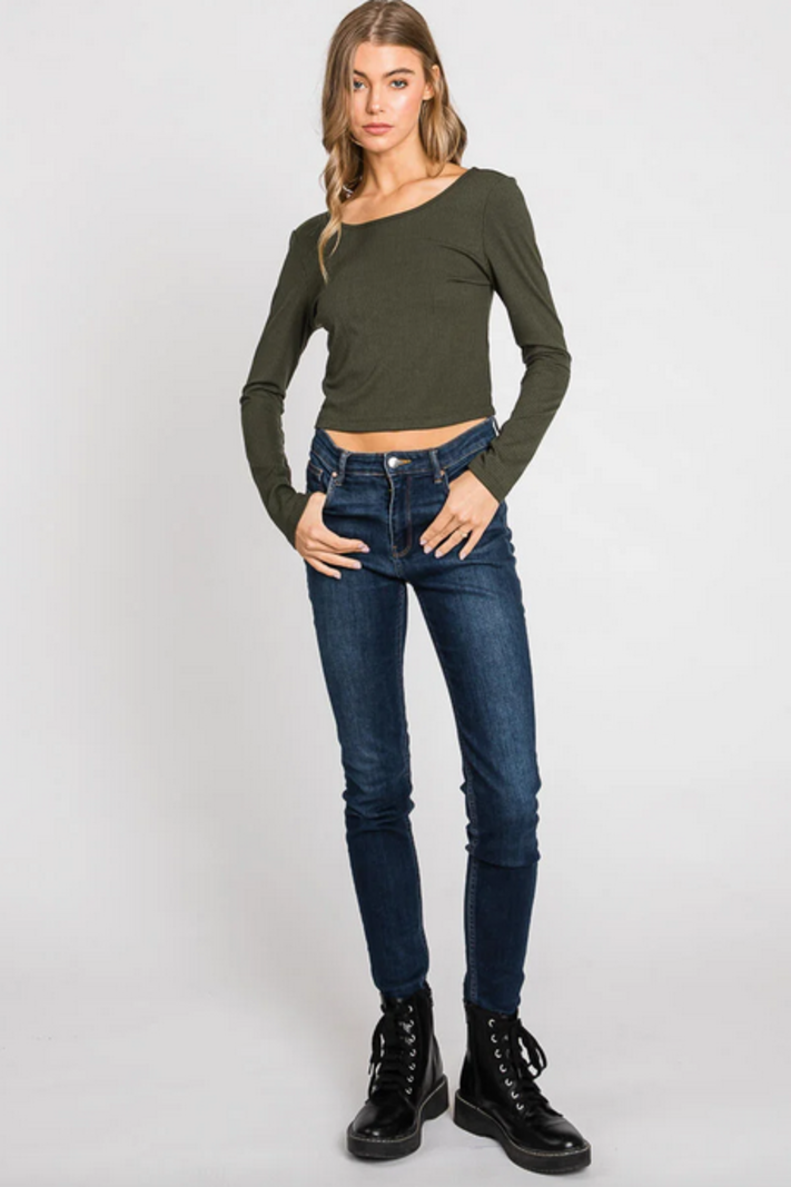 Final Touch Cropped Long Sleeve Rib Top