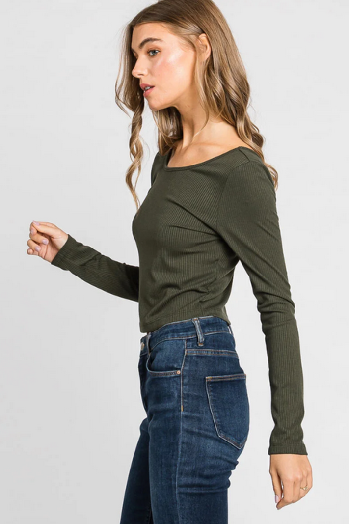 Final Touch Cropped Long Sleeve Rib Top