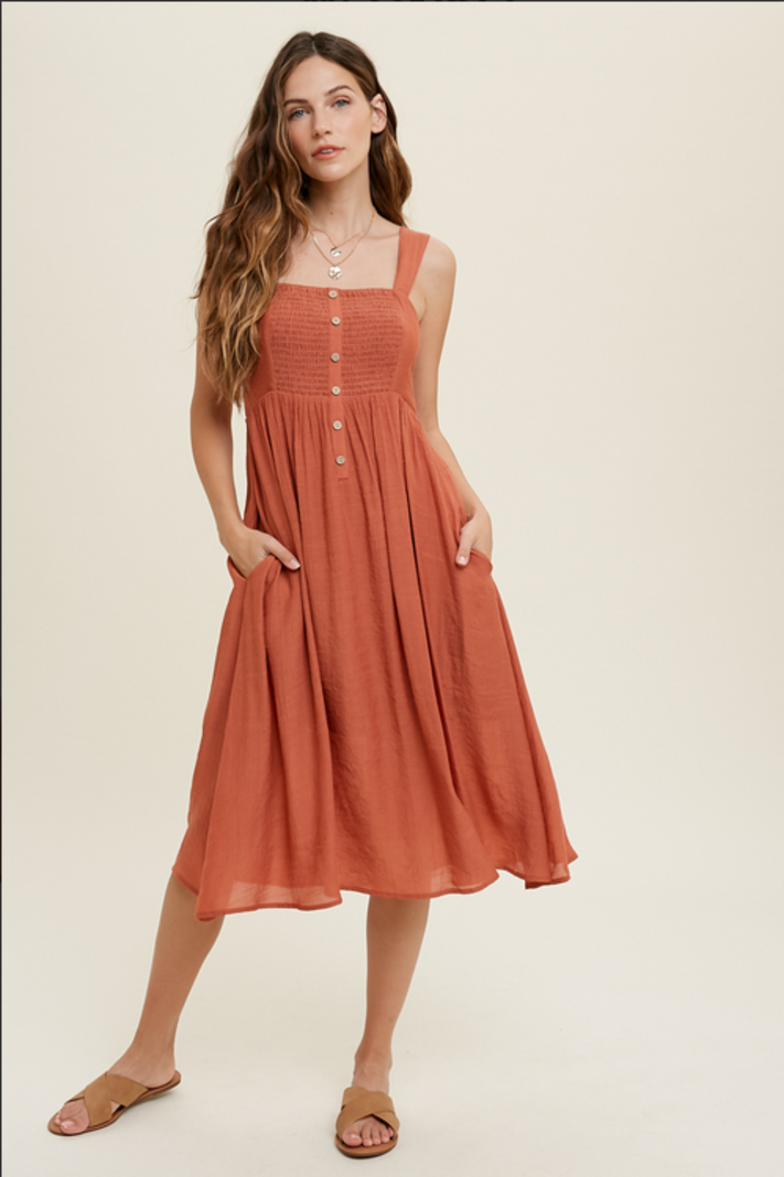 Wishlist Smocked Button Midi Dress