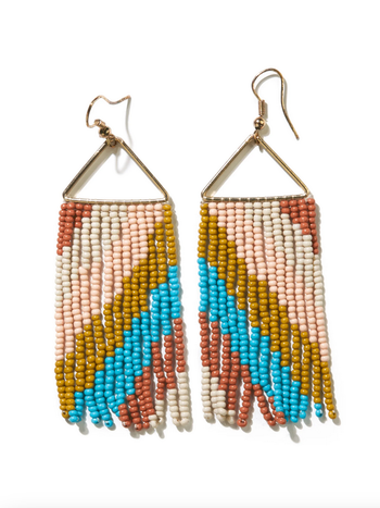 Ink + Alloy Rust Turquoise Pink Diagonal Stripe On Triangle Earring