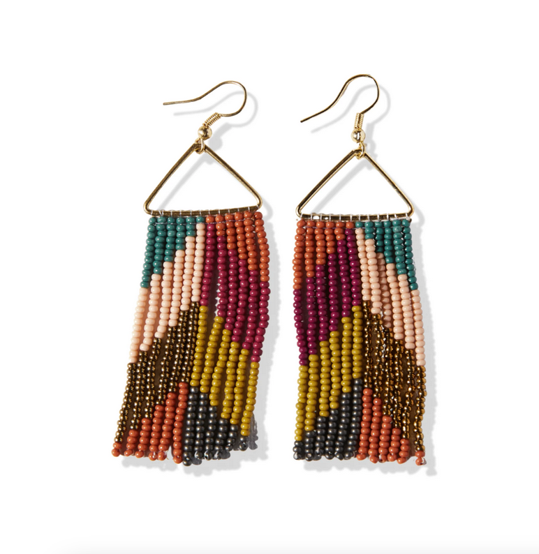 Ink + Alloy Whitney Chevron Beaded Fringe Earrings Muted Rainbow