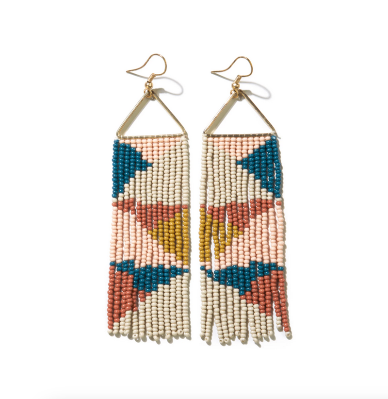 Ink + Alloy Brooke Triangles Beaded Fringe Earrings Rust