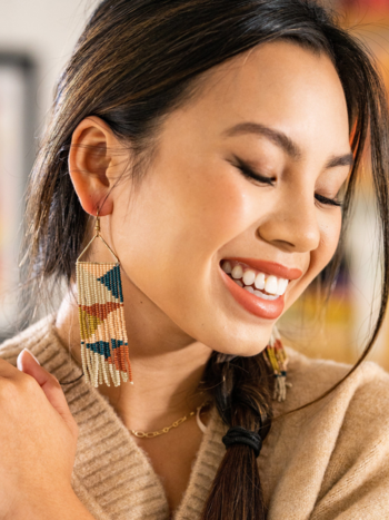 Ink + Alloy Brooke Triangles Beaded Fringe Earrings Rust