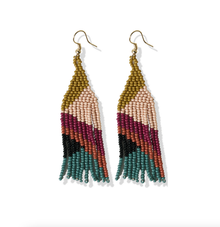 Ink Alloy Lennon Angles Beaded Fringe Earrings Muted Rainbow Fringe Boutique
