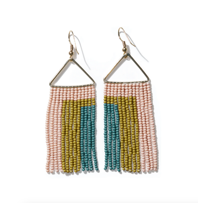 Ink + Alloy Whitney Rectangles Beaded Fringe Earrings Blush