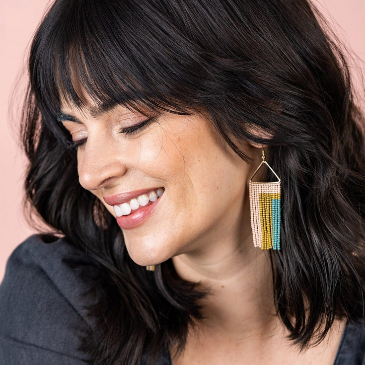 Ink + Alloy Whitney Rectangles Beaded Fringe Earrings Blush
