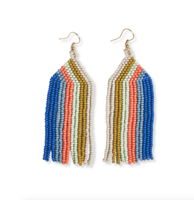 Ink + Alloy Dolly Vertical Stripe Beaded Fringe Earrings Coastal