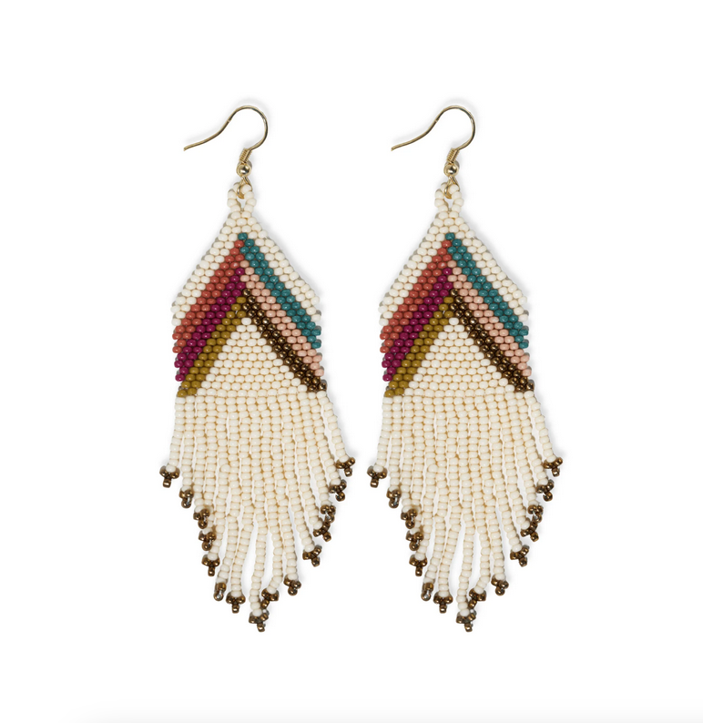 Ink + Alloy Elise Chevron Beaded Fringe Earrings Muted Rainbow