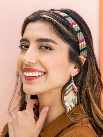 Ink + Alloy Elise Chevron Beaded Fringe Earrings Muted Rainbow