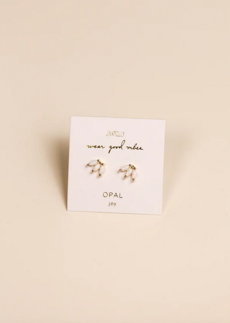 JaxKelly White Opal Crown Stud Earrings