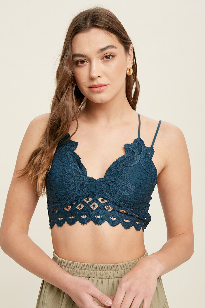 Cross Back Lace Bralette with Removable Pads 