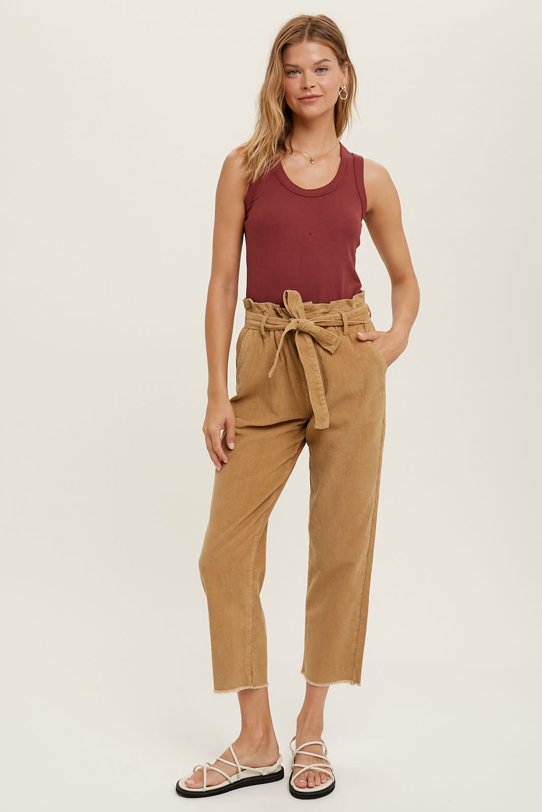 High-Waisted Belted Paper Bag Pants for Women Business Casual Trousers with  Pockets 