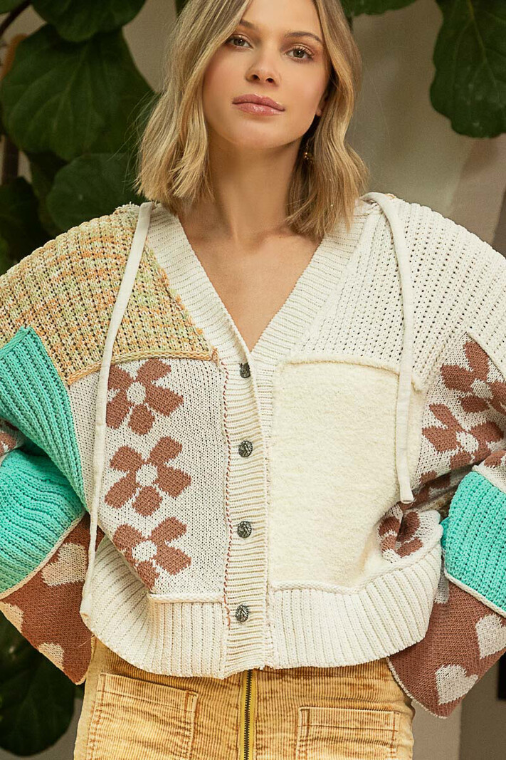 POL Clothing Patchwork Daisy Sweater