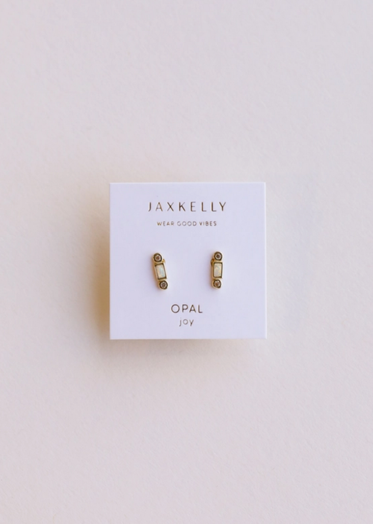 JaxKelly White Bar Opal Earrings