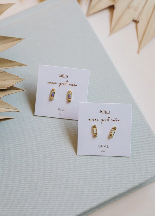JaxKelly JaxKelly White Bar Opal Earrings