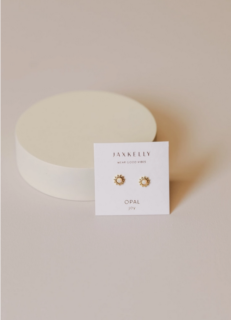 JaxKelly White Opal Sun Earrings