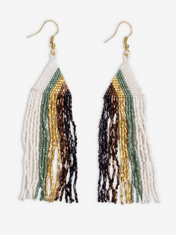 Ink + Alloy Brittany Wide Waterfall Stripes Beaded Fringe Earrings Safari