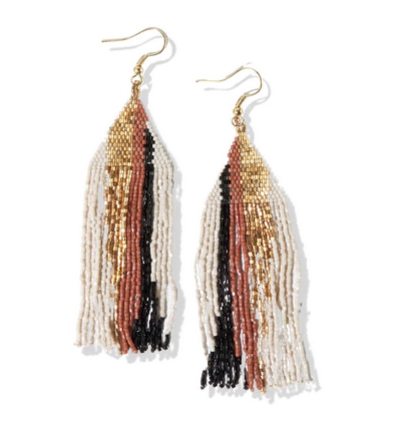 Ink + Alloy Ink + Alloy Camielle Abstract Stripe Beaded Fringe Earrings Mixed Metallic