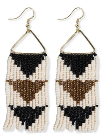 Ink + Alloy Whitney Flipped Triangle Beaded Fringe Earrings Black/White