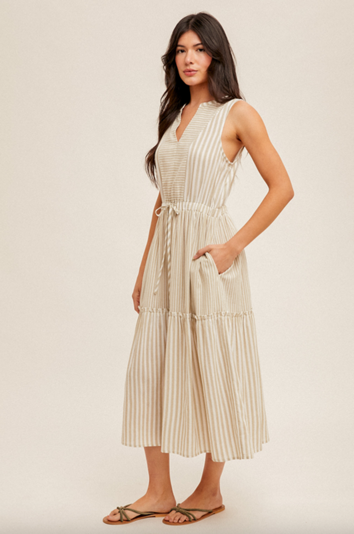 Hem & Thread Striped Drawstring Dress