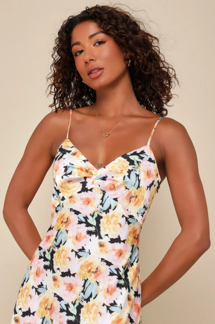 Lulus Silky Peony Slip Dress