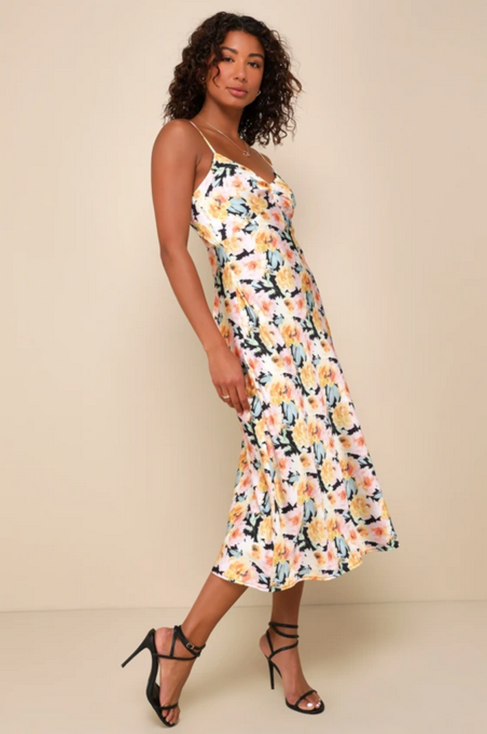 Lulus Silky Peony Slip Dress