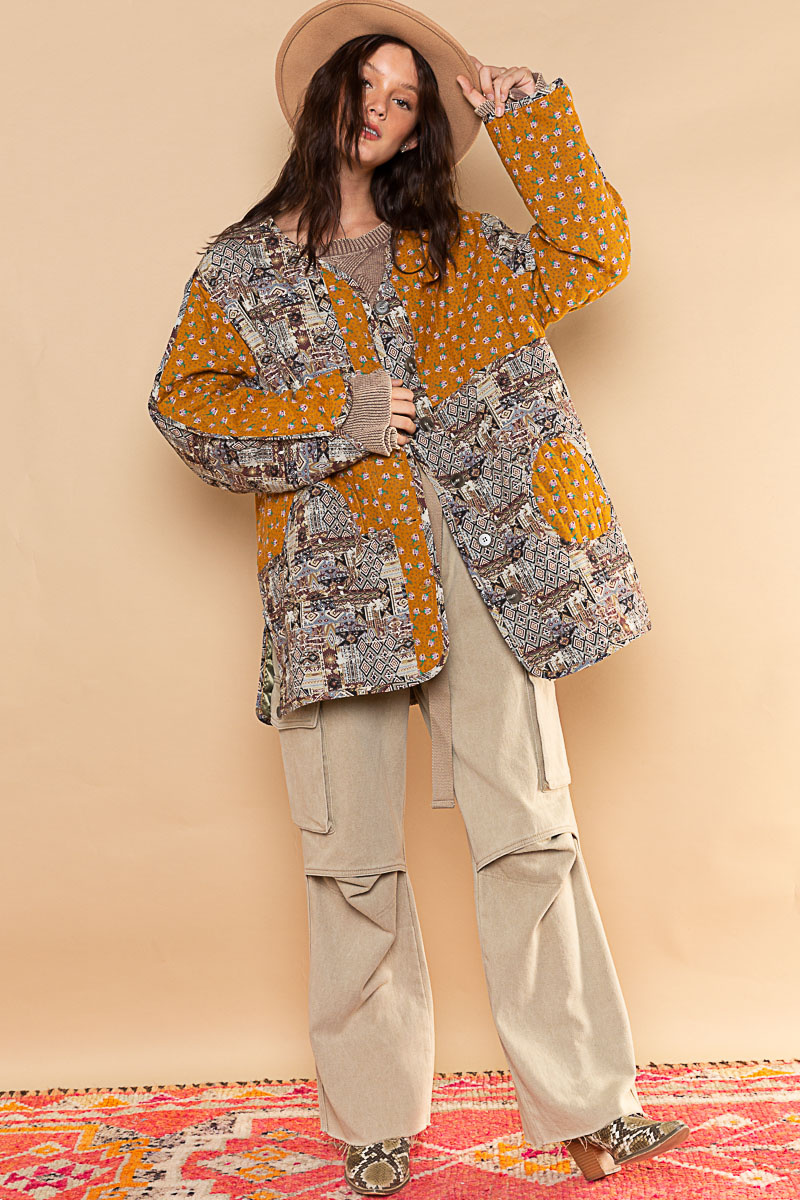 POL Quilted Patchwork Jacket - Fringe Boutique POL Quilted Patchwork Jacket - Fringe Boutique