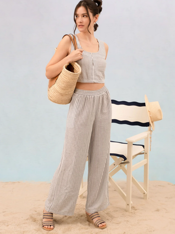 Blu Pepper Seersucker Wide Leg Pants