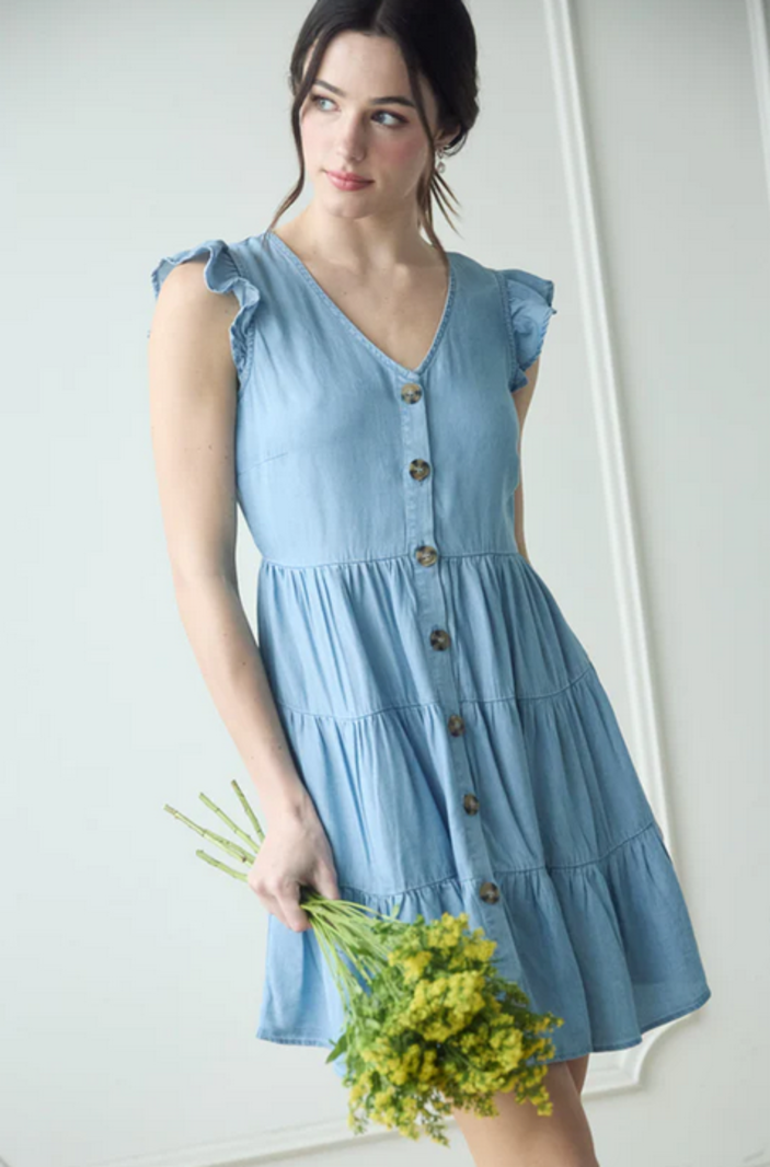 Blu Pepper Ruffles + Buttons Dress
