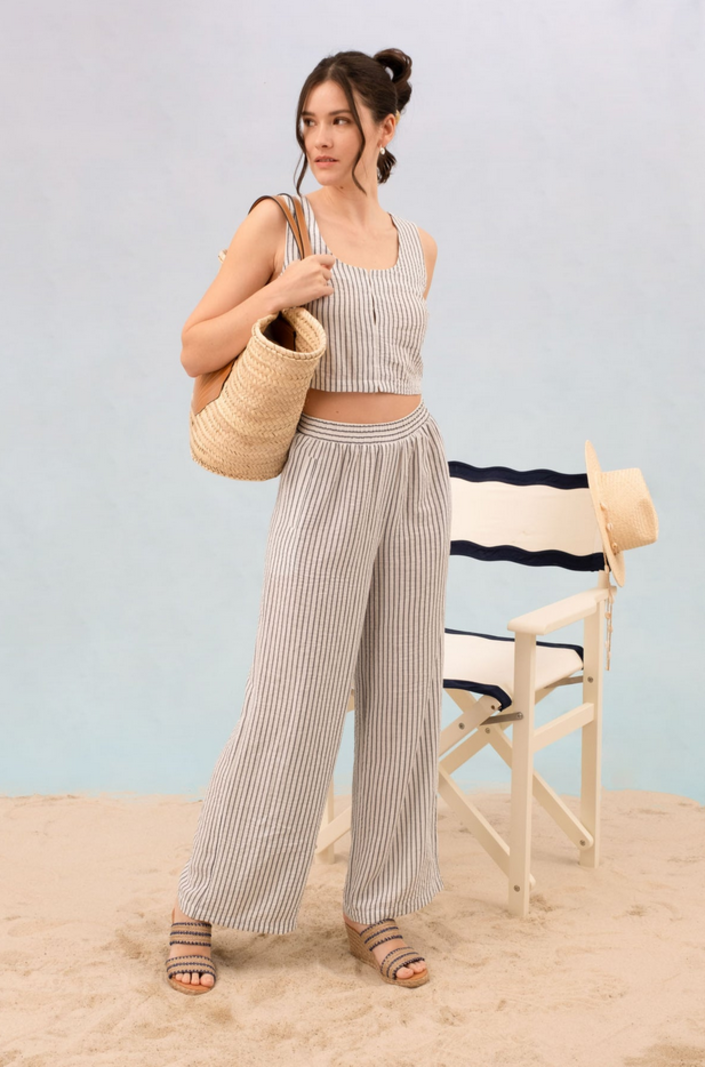 Blu Pepper Seersucker Wide Leg Pants