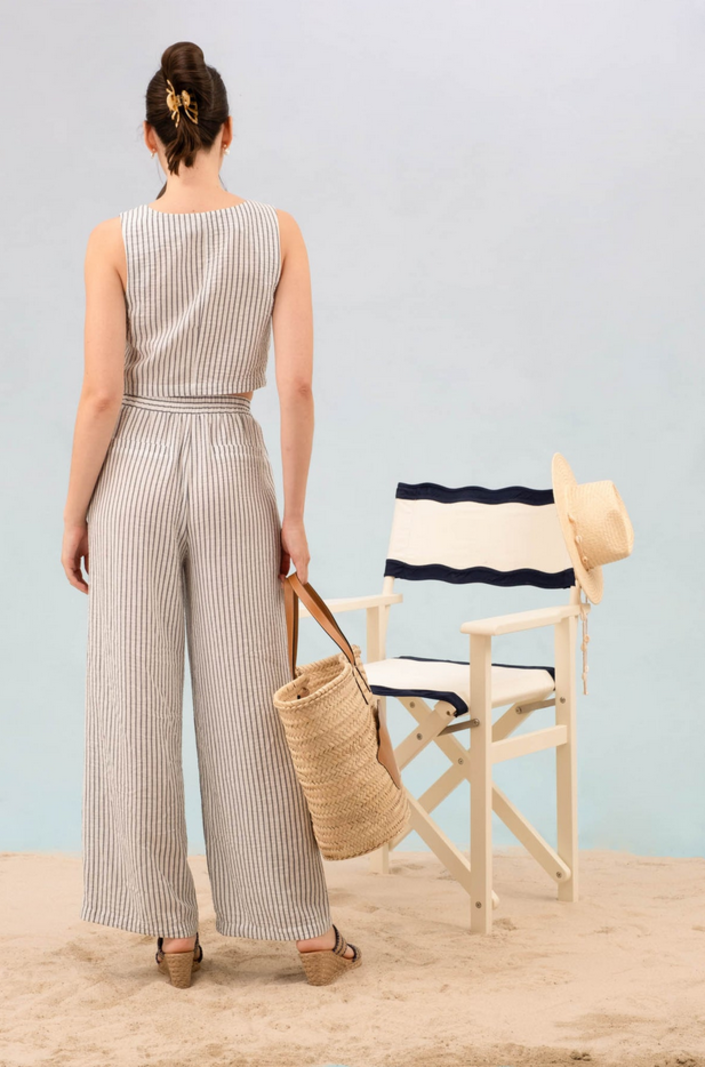 Blu Pepper Seersucker Wide Leg Pants