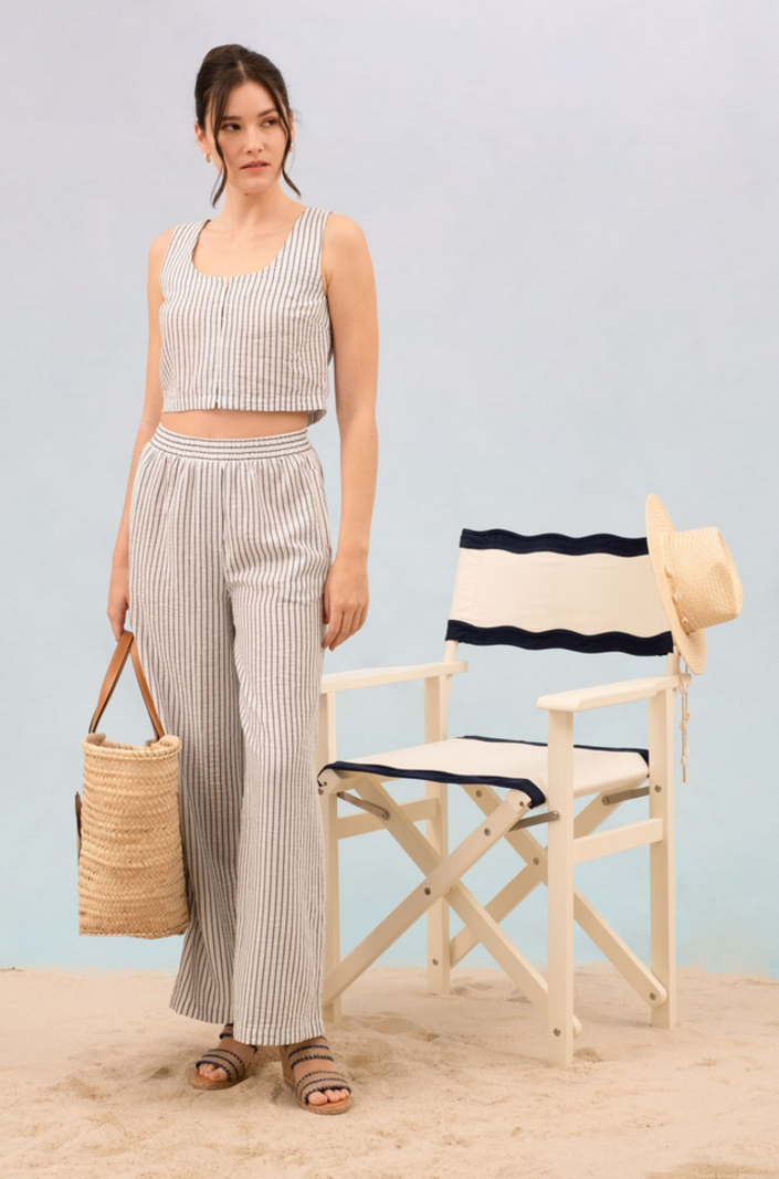 Blu Pepper Seersucker Wide Leg Pants