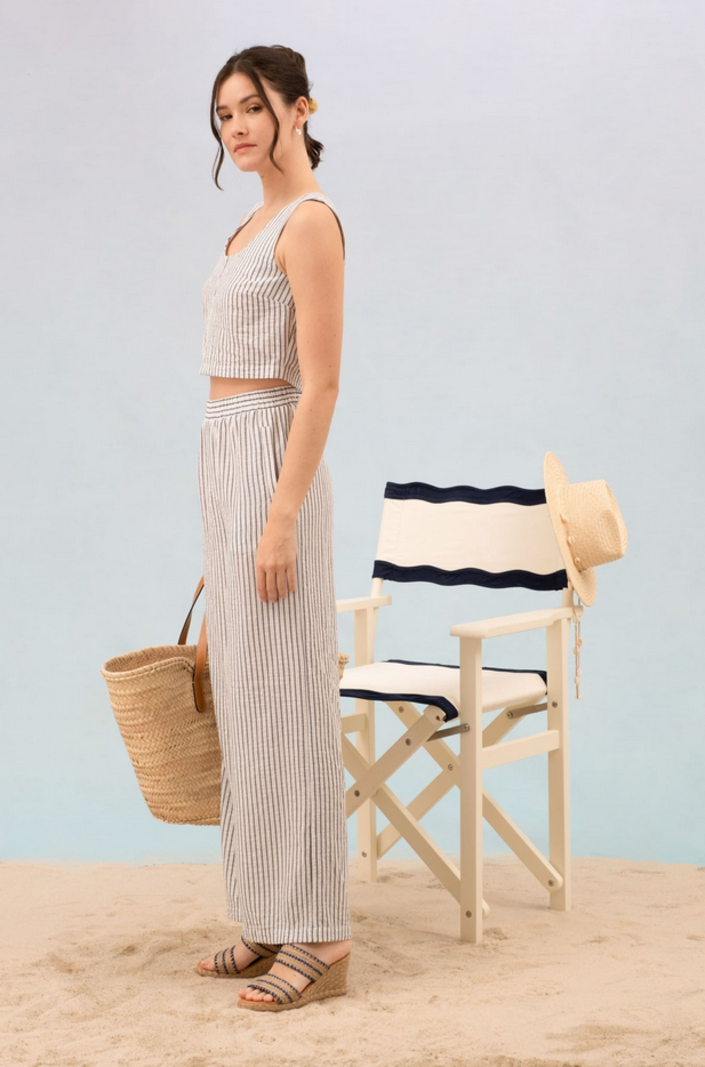 Blu Pepper Seersucker Wide Leg Pants