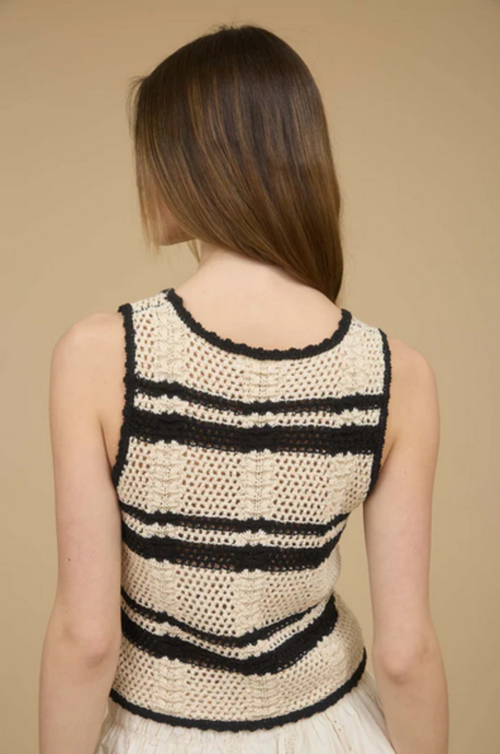 Blu Pepper Contrast Crochet Vest