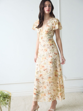 Blu Pepper Floral Flutter Sleeve Dress