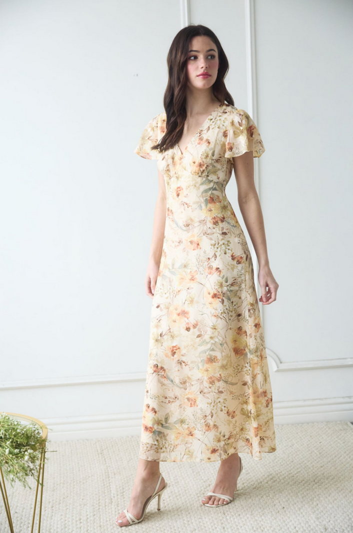 Blu Pepper Floral Flutter Sleeve Dress