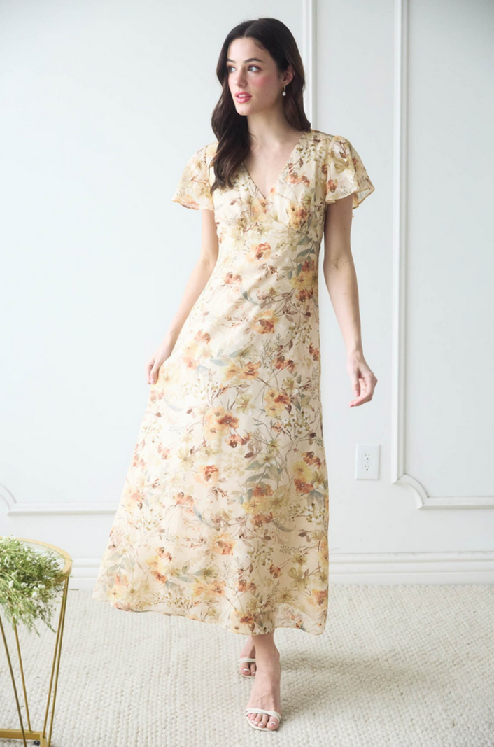 Blu Pepper Floral Flutter Sleeve Dress