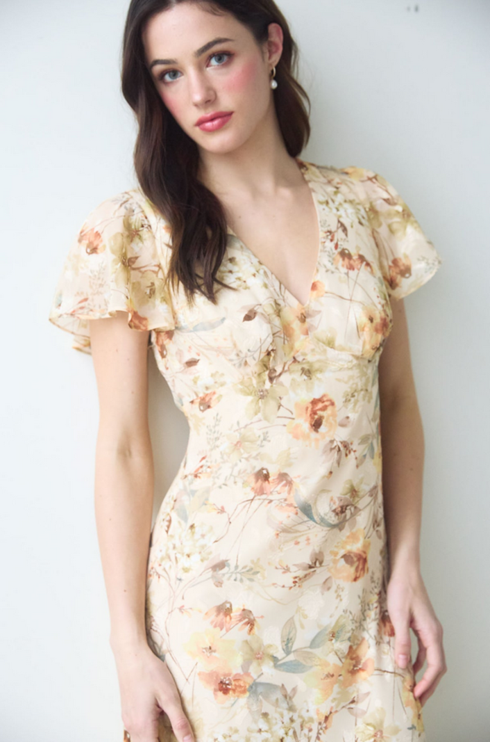 Blu Pepper Floral Flutter Sleeve Dress