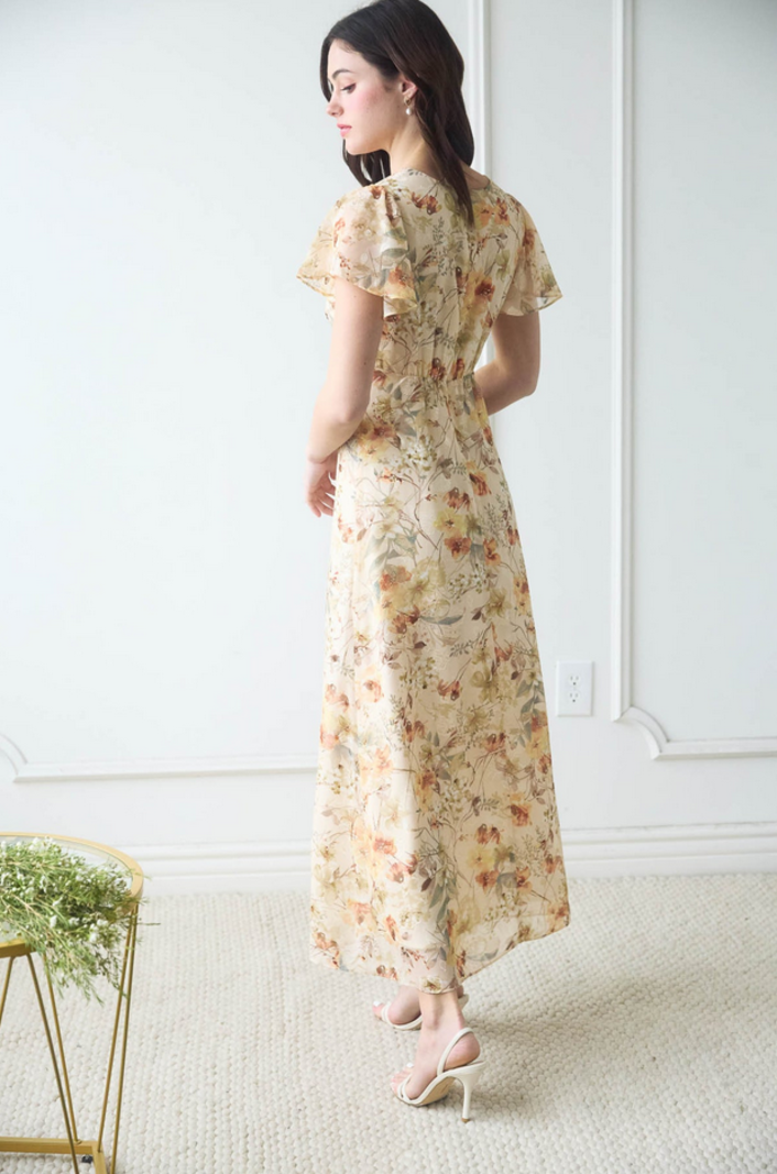 Blu Pepper Floral Flutter Sleeve Dress