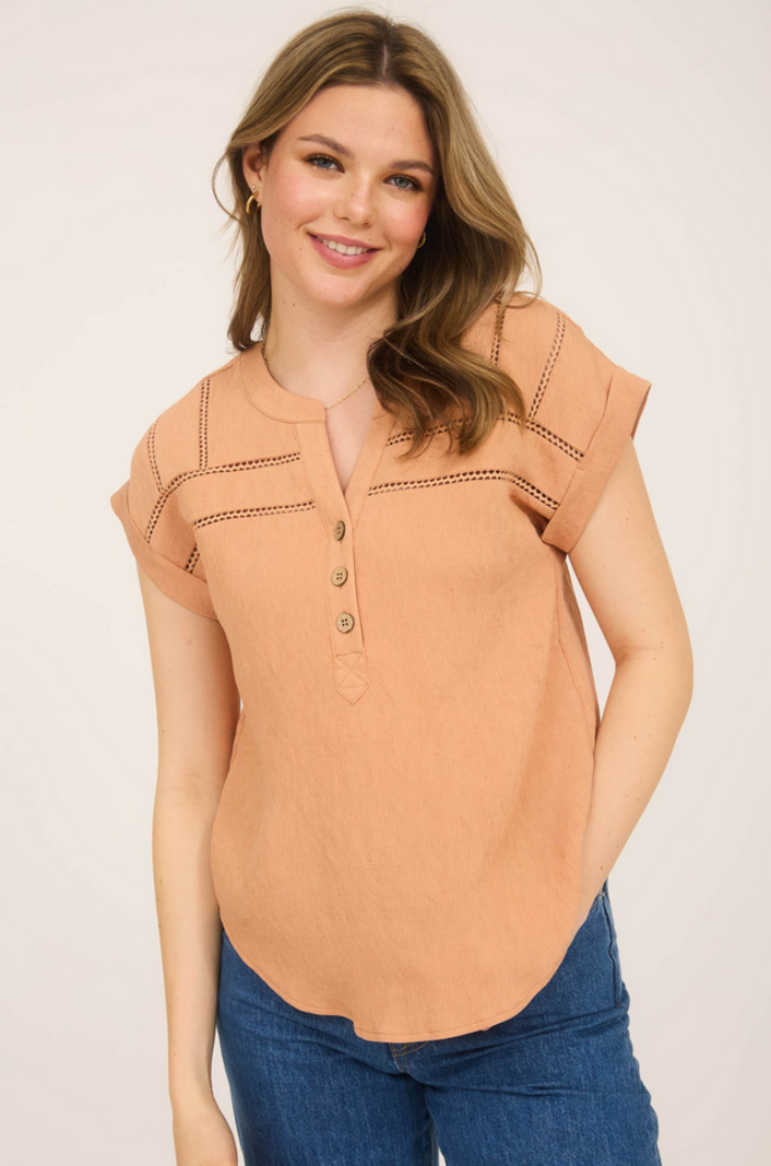 Blu Pepper Crochet Trim Button Up