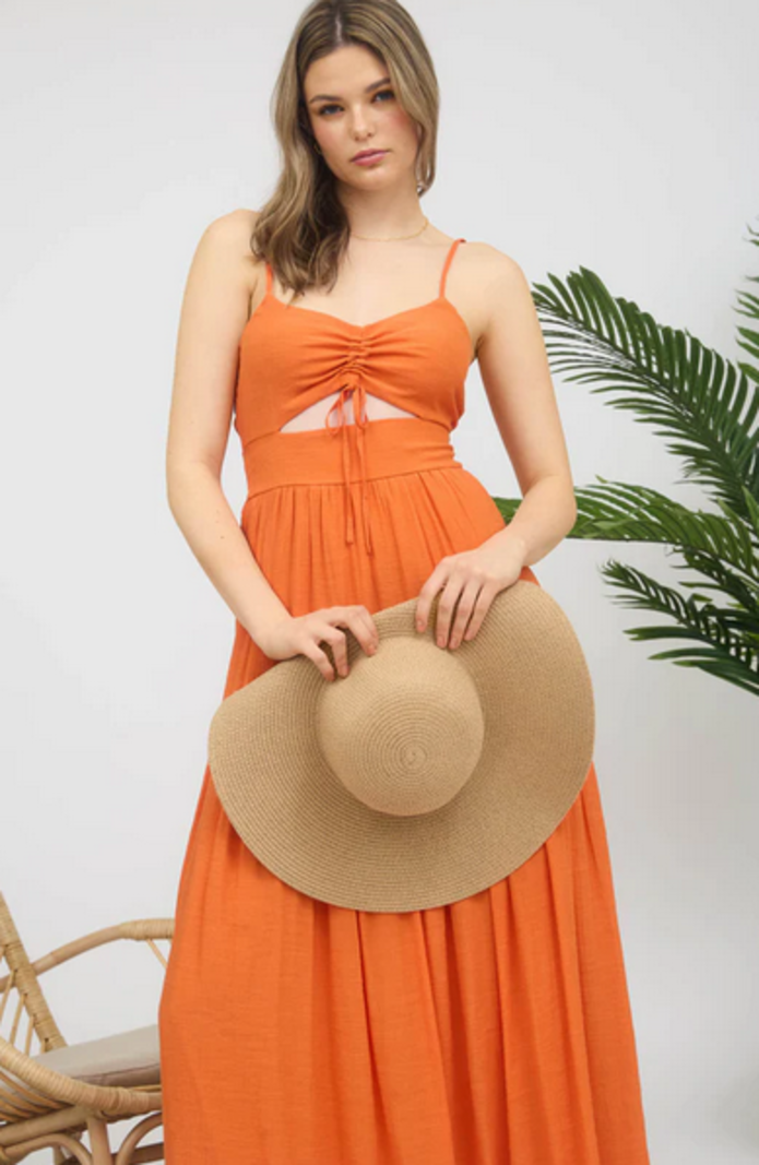 Blu Pepper Ruched Cut Out Maxi Dress