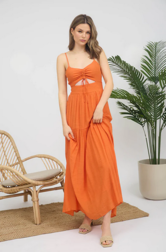 Blu Pepper Ruched Cut Out Maxi Dress