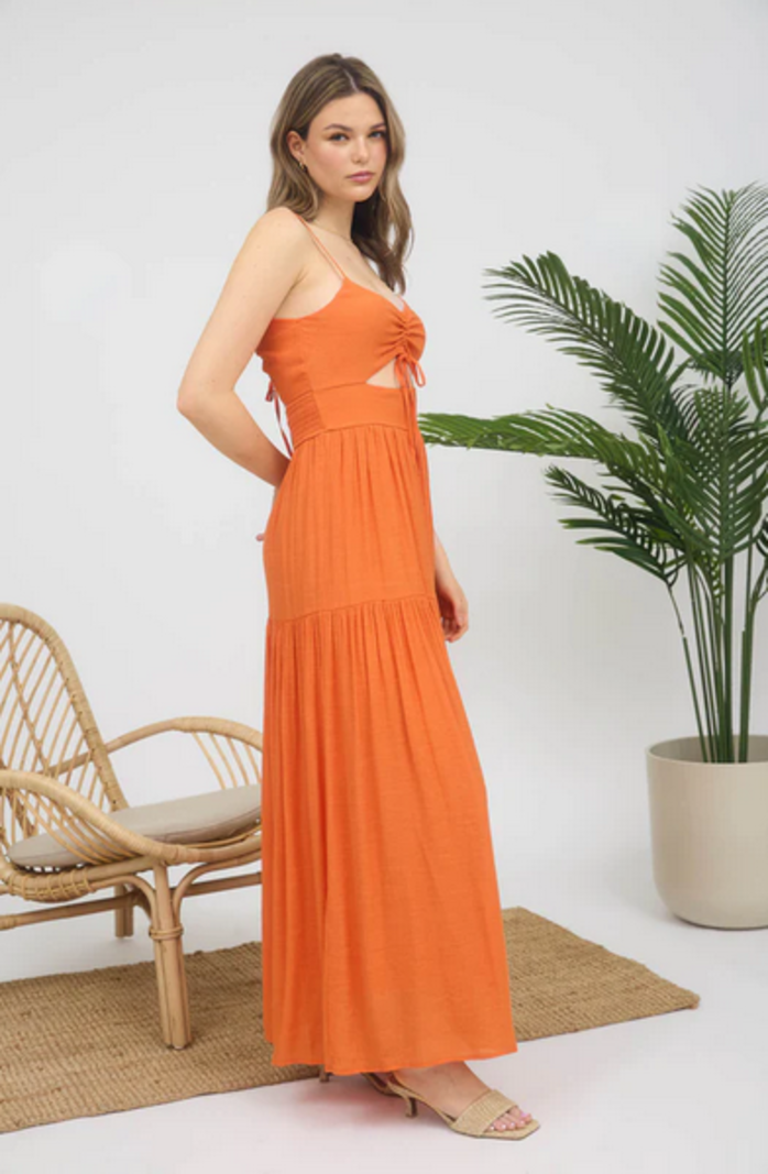 Blu Pepper Ruched Cut Out Maxi Dress