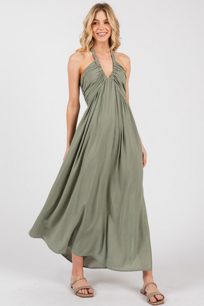 Final Touch Ruched Halter Dress