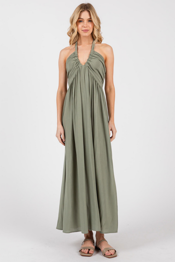 Final Touch Ruched Halter Dress