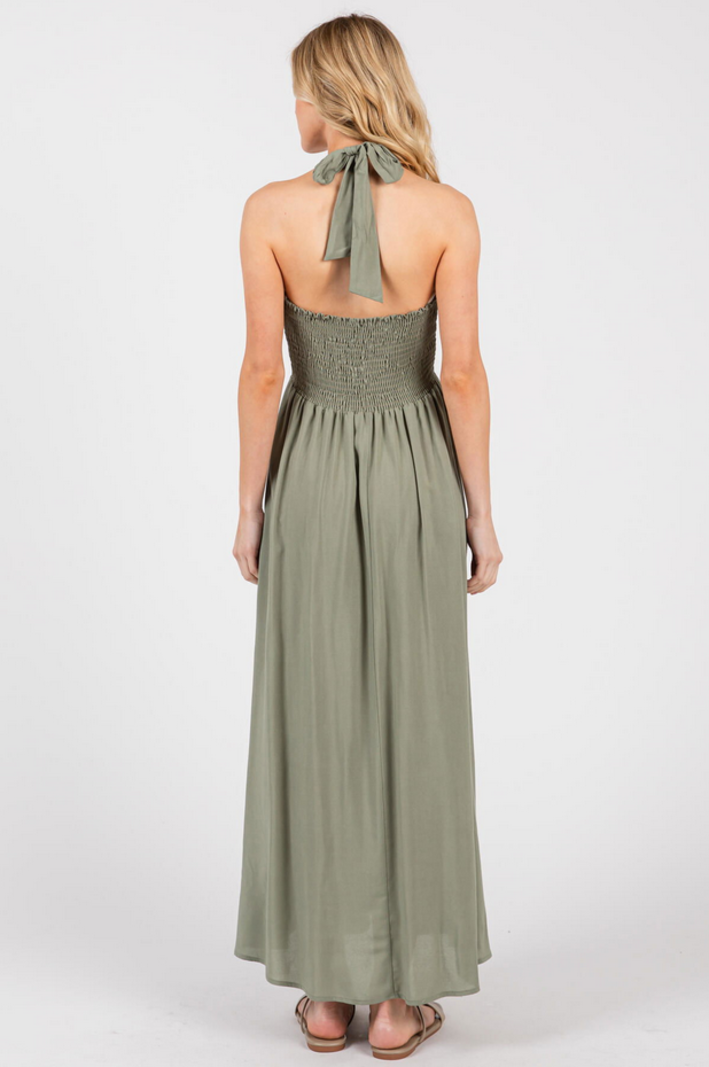 Final Touch Ruched Halter Dress