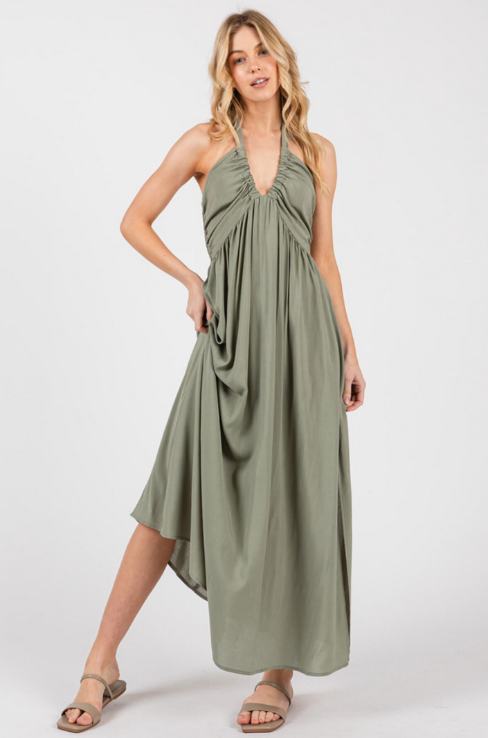 Final Touch Ruched Halter Dress