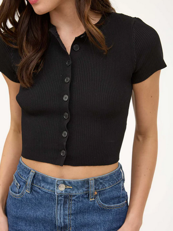 Blu Pepper Ribbed Button Top